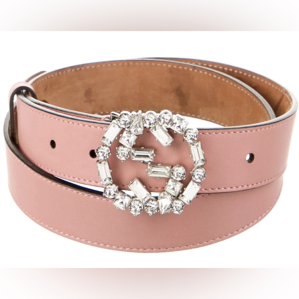 Gucci Interlocking G Leather Crystal Embellishment Belt Sz L